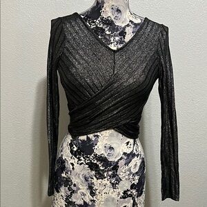 Olia Black Metallic Long Sleeve Top